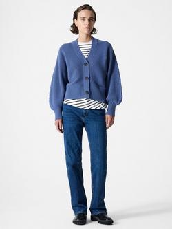 French Connection Tonia Cable Sleeve Cardigan, Slate Blue - view 2, Slate Blue