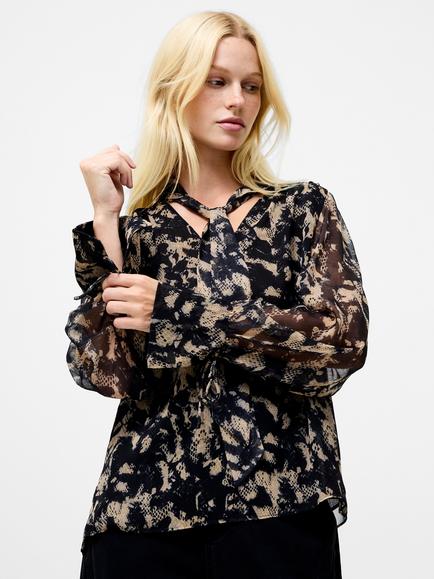 French Connection Amelia Hallie Crinkle Top, Black/Multi, Black/Multi
