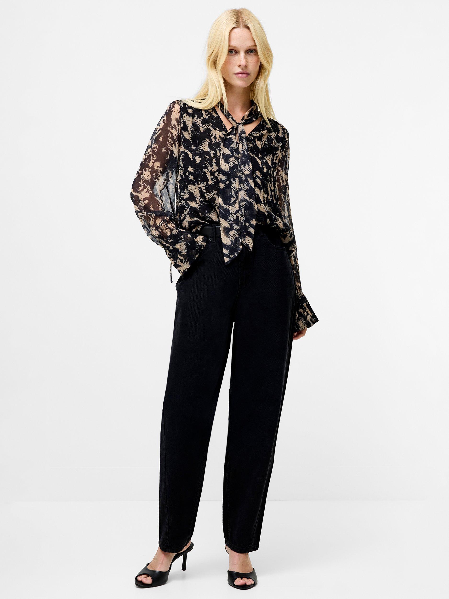 Product image 2 of 5, which shows French Connection Amelia Hallie Crinkle Top, Black/Multi, XS