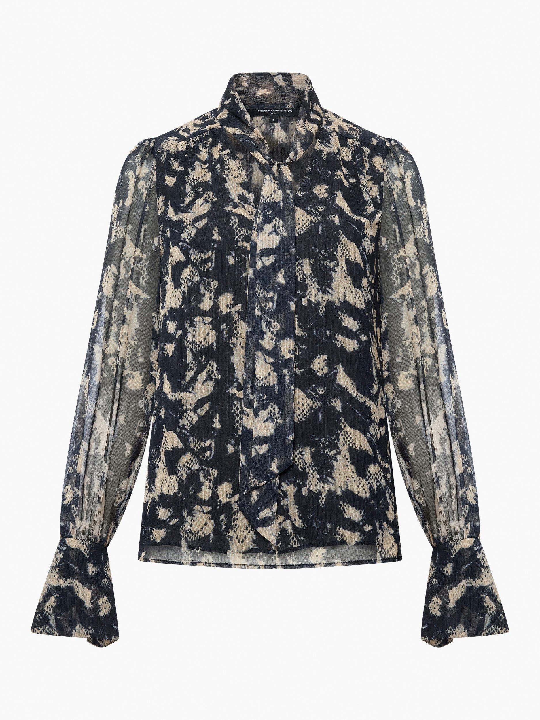 Product image 5 of 5, which shows French Connection Amelia Hallie Crinkle Top, Black/Multi, XS