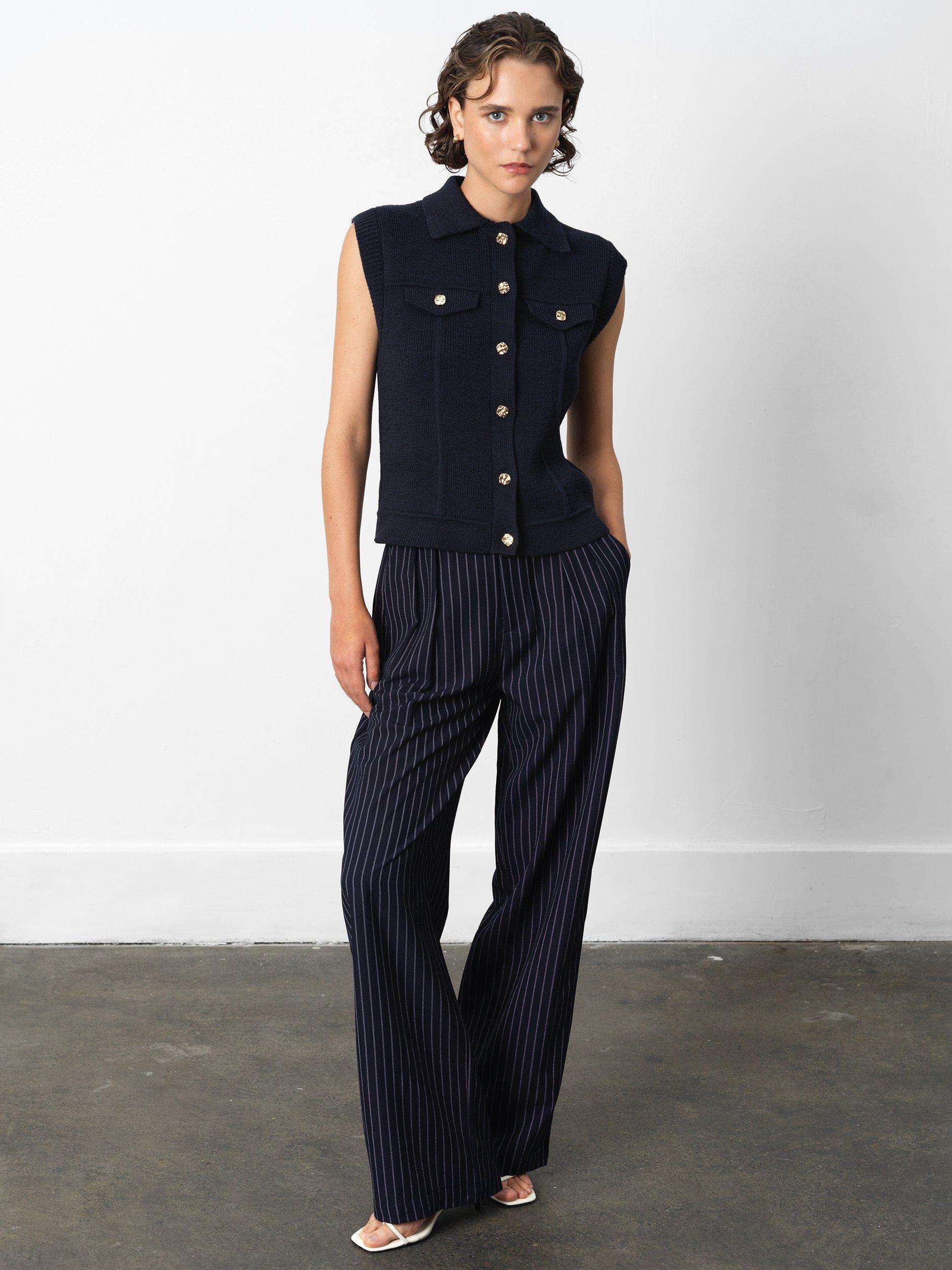 Product image 1 of 4, which shows French Connection Roland Knit Top, Blue Indigo, XS