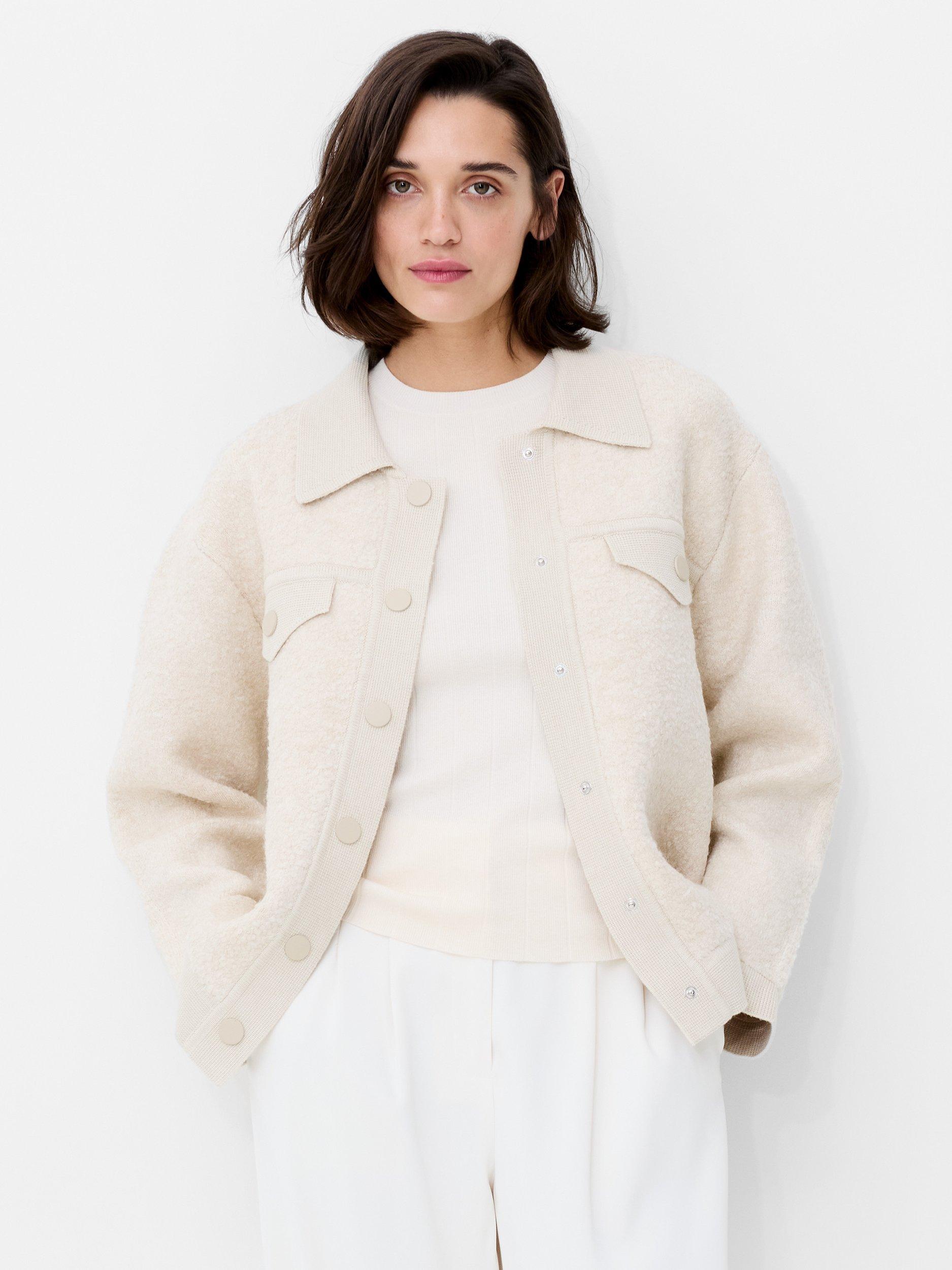 Product image 1 of 1, which shows French Connection Ramira Long Sleeve Collar Boucle Cardigan , Porcelain Cream, S