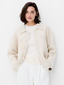 French Connection Ramira Long Sleeve Collar Boucle Cardigan, Porcelain Cream