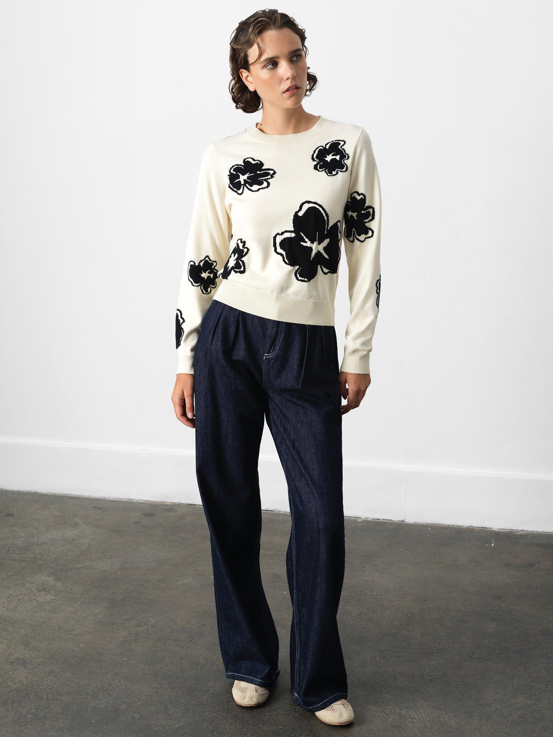 Product image 1 of 4, which shows French Connection Paislee Floral Jacquard Jumper, White/Multi, XS