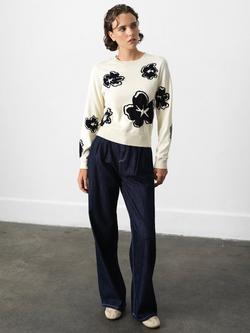 French Connection Paislee Floral Jacquard Jumper, White/Multi