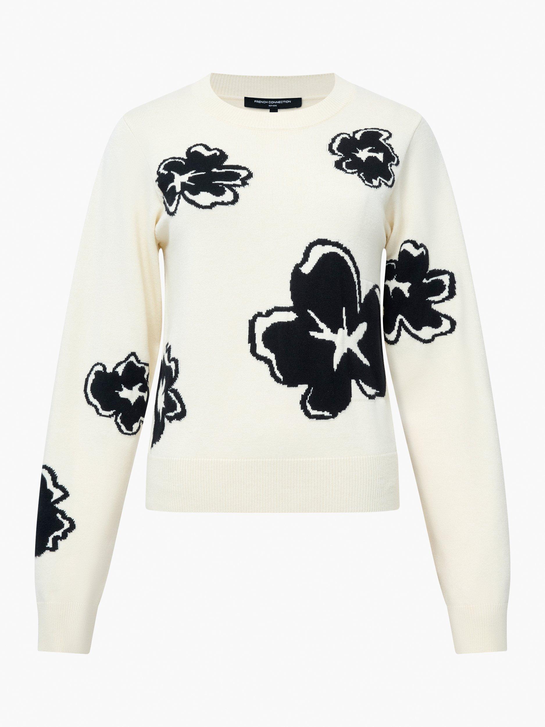 Product image 4 of 4, which shows French Connection Paislee Floral Jacquard Jumper, White/Multi, XS