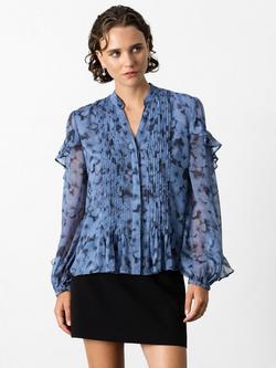 French Connection Anita Hallie Crinkle Shirt, Blue/Multi, Blue/Multi