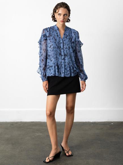 French Connection Anita Hallie Crinkle Shirt, Blue/Multi - view 2, Blue/Multi