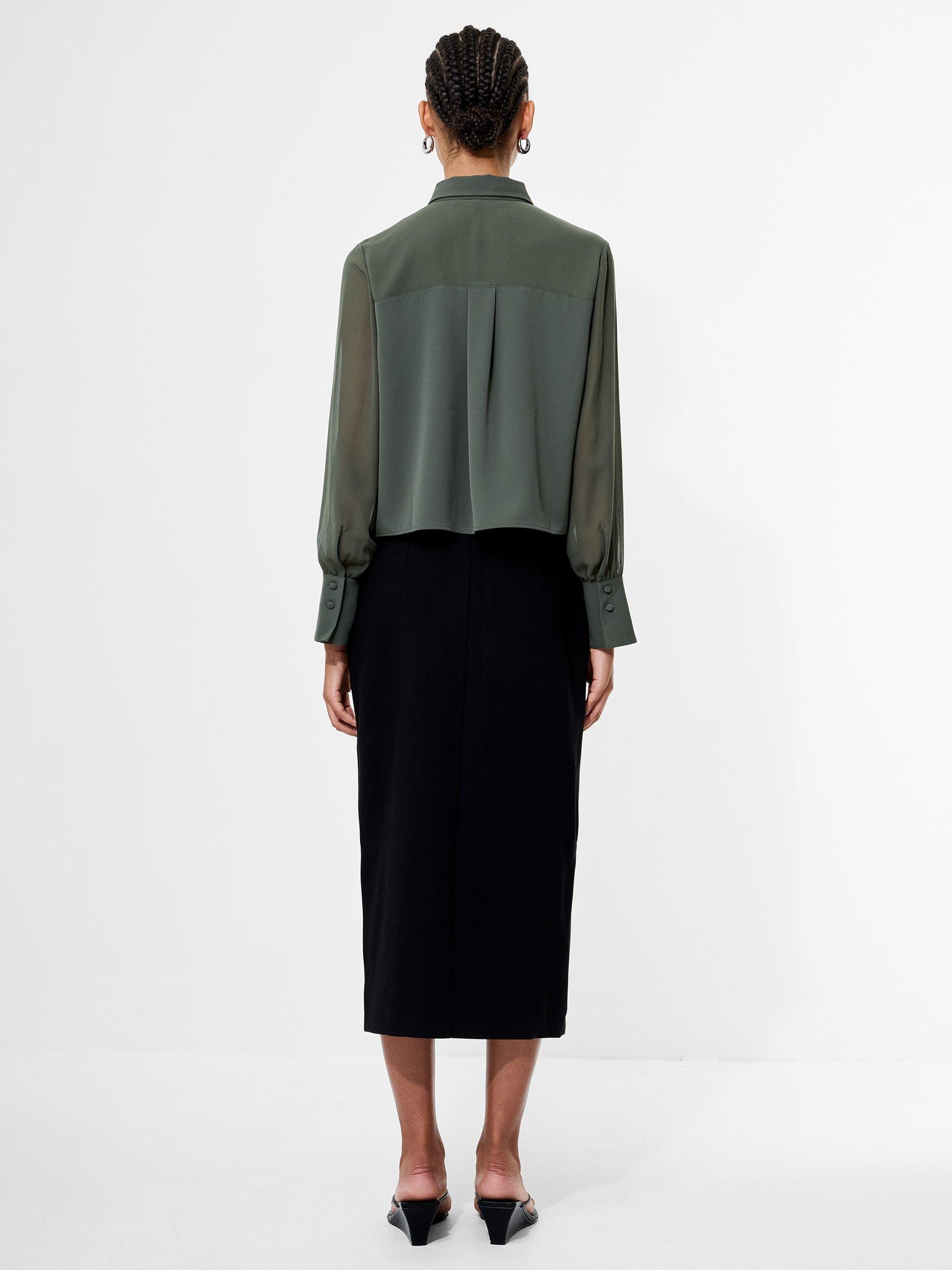 Product image 4 of 5, which shows French Connection Arezzo Neck Tie Shirt, Khaki Green, XS