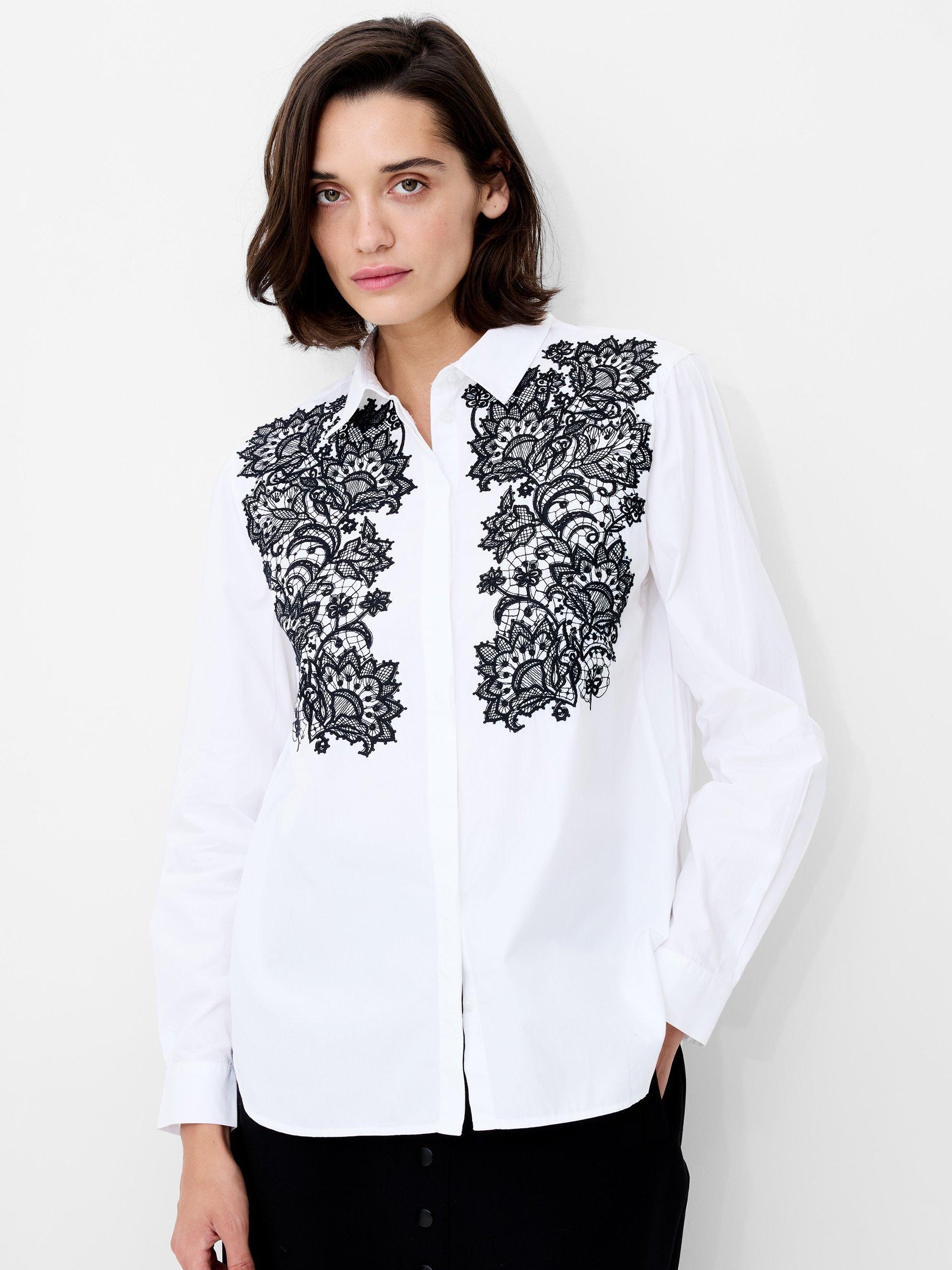 Product image 1 of 1, which shows French Connection Cambria Embroidered Floral Shirt, White/Multi, M