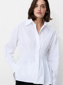 French Connection Cambria Smocked Waist Shirt, Linen White