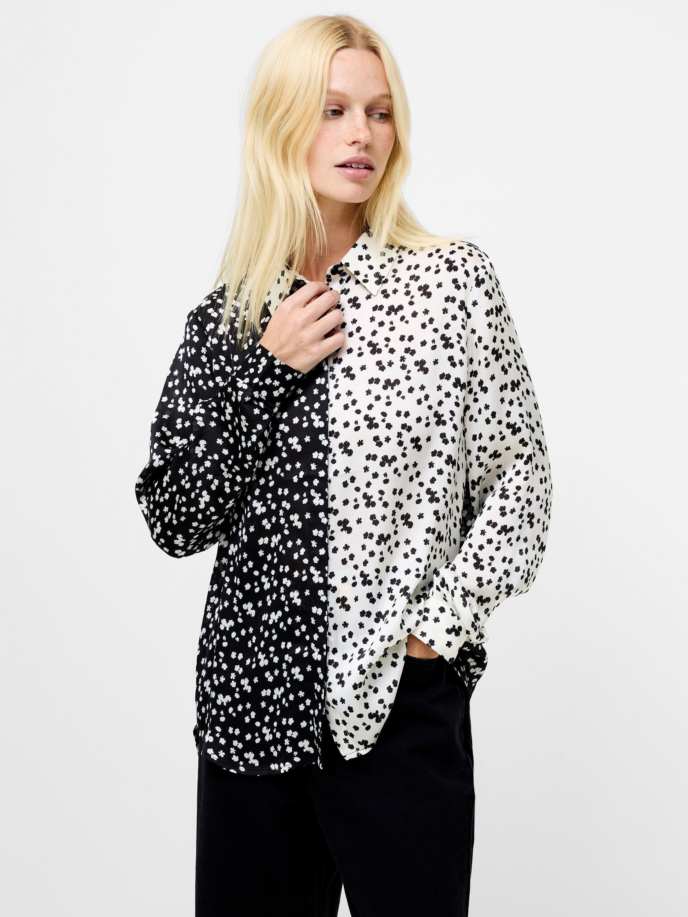 French Connection Harriet Colour Block Floral Shirt, Black/Multi