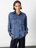 French Connection Paloma Satin Shirt, Slate Blue