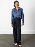 French Connection Paloma Satin Shirt, Slate Blue
