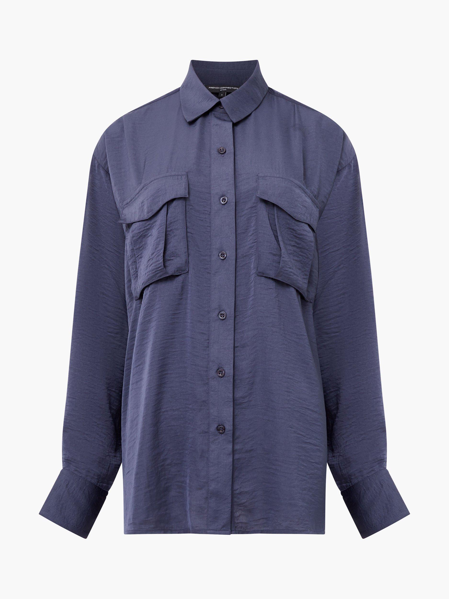 Product image 4 of 5, which shows French Connection Paloma Satin Shirt, Slate Blue, XS