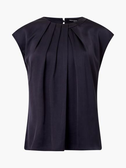 French Connection Sera Satin Pleated Blouse - view 2, Navy
