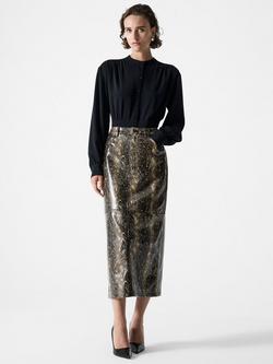 French Connection Brandy Snake Print Faux Leather Skirt, Black/Multi, Black/Multi