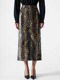 French Connection Brandy Snake Print Faux Leather Skirt, Black/Multi