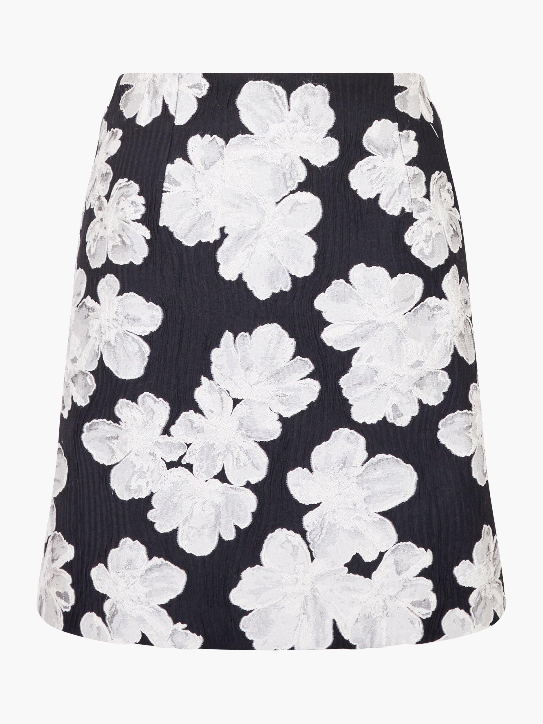Product image 1 of 1, which shows French Connection Lora Floral Jacquard Mini Skirt, Black/White, 6