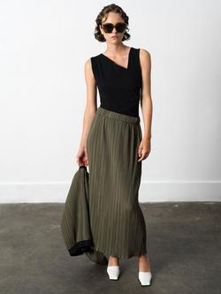 French Connection Niri Plisse Skirt, Khaki Green, Khaki Green