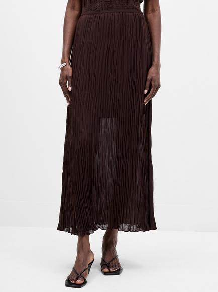 French Connection Saylor Pleated Overlay Skirt, Porcelain Cream, Bitter Chocolate