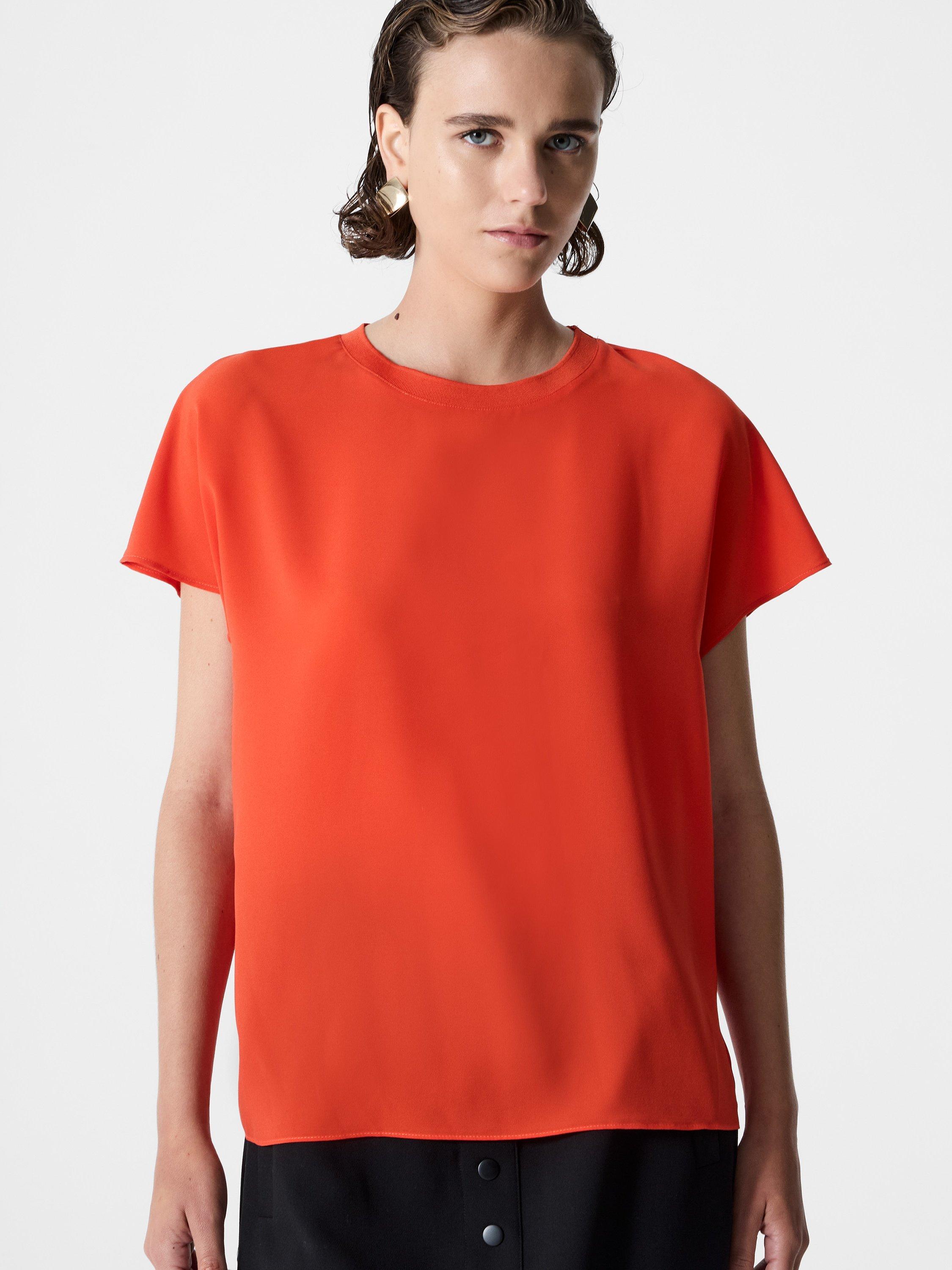 Product image 1 of 5, which shows French Connection Light Crepe Crew Neck Top, Flame Orange, XS