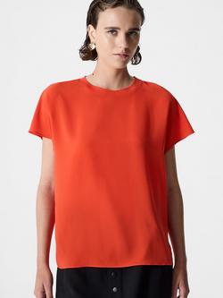 French Connection Light Crepe Crew Neck Top, Flame Orange
