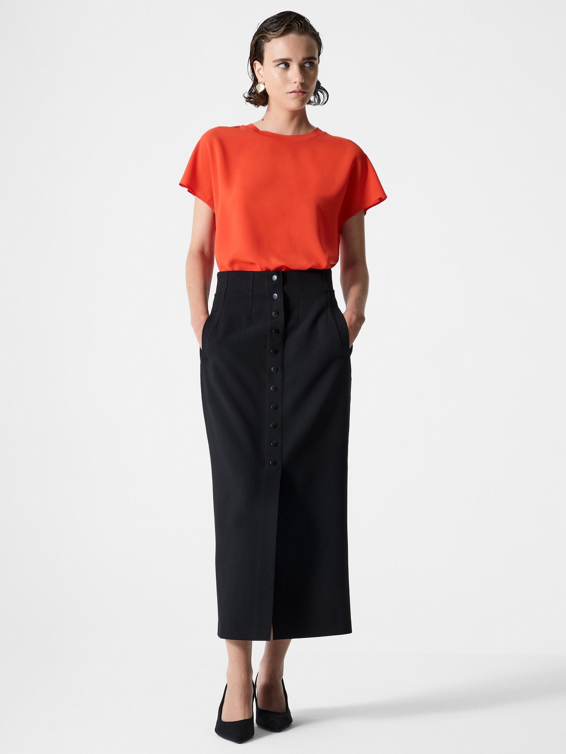 Product image 2 of 5, which shows French Connection Light Crepe Crew Neck Top, Flame Orange, XS