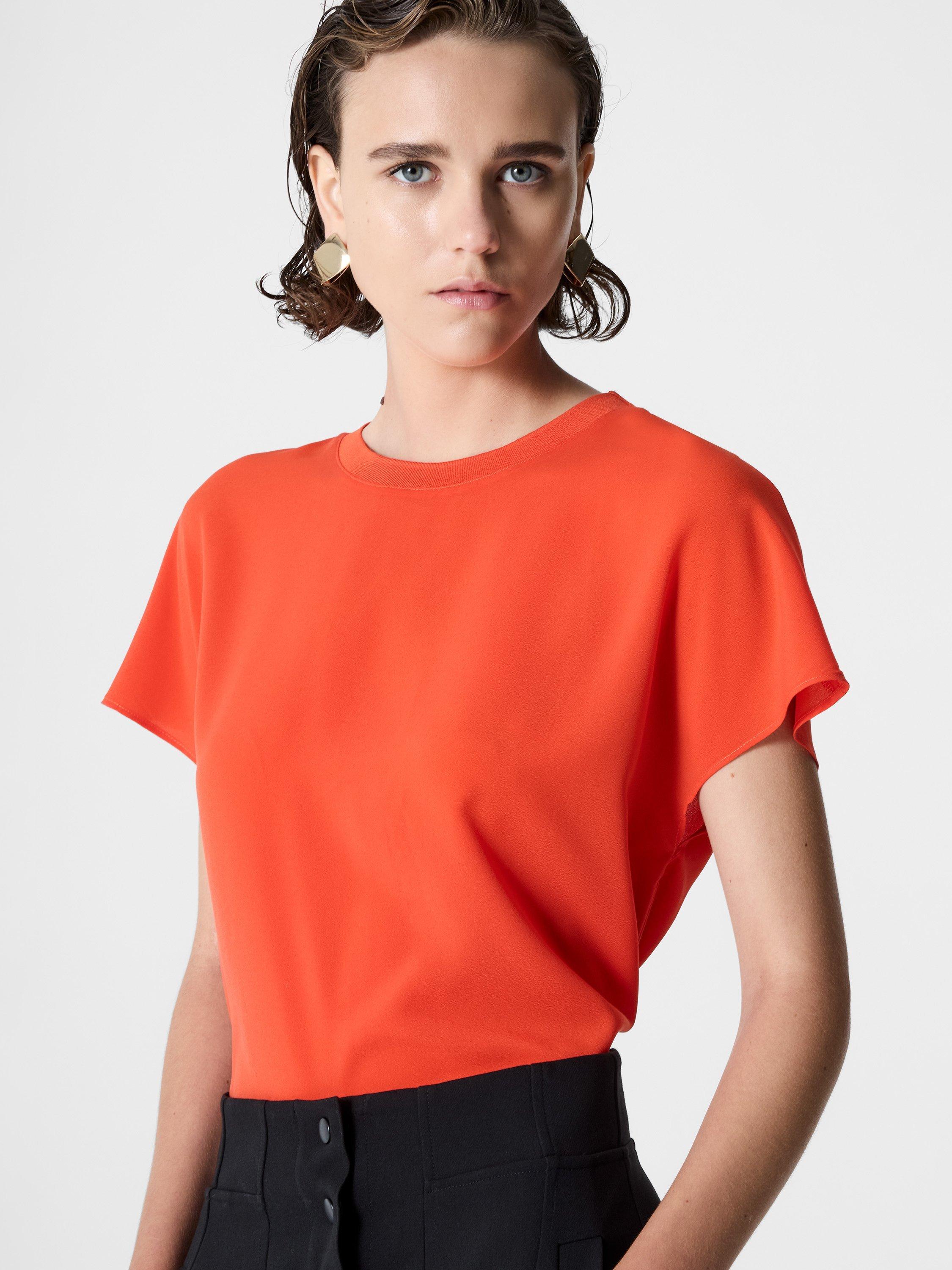 Product image 4 of 5, which shows French Connection Light Crepe Crew Neck Top, Flame Orange, XS