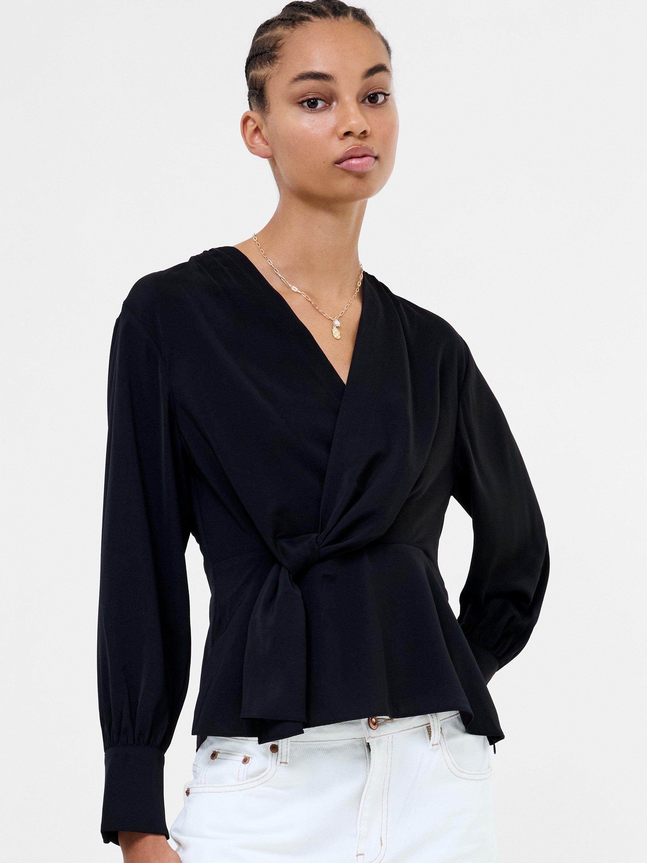 Product image 1 of 5, which shows French Connection Laurel Crepe Wrap Top, Blackout, 8