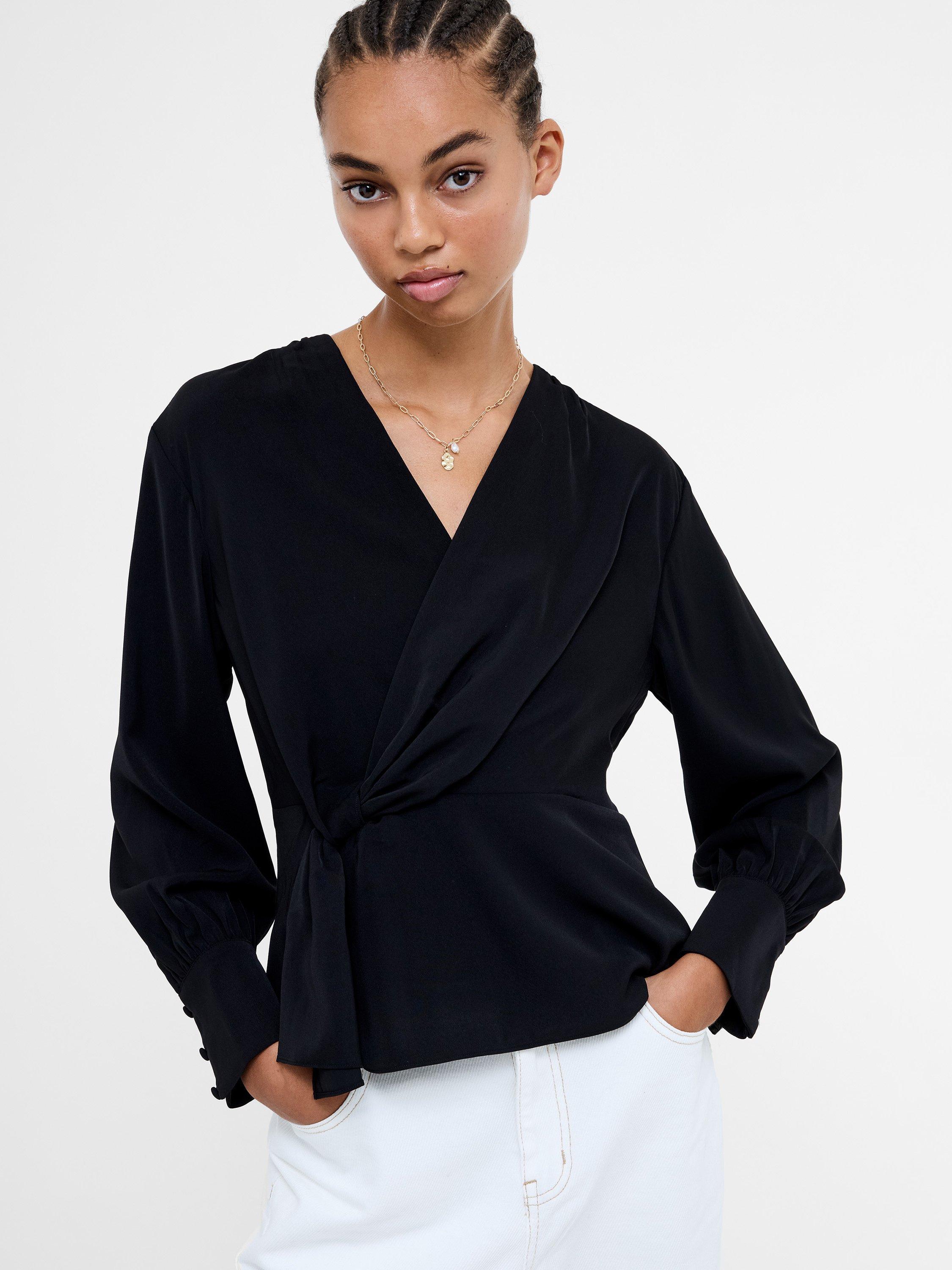 Product image 3 of 5, which shows French Connection Laurel Crepe Wrap Top, Blackout, 8