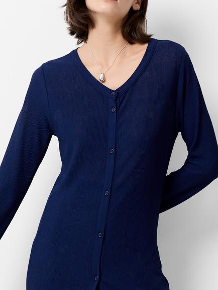 French Connection Meera Longline Round Neck Jersey Cardigan - view 2, Washed Indigo