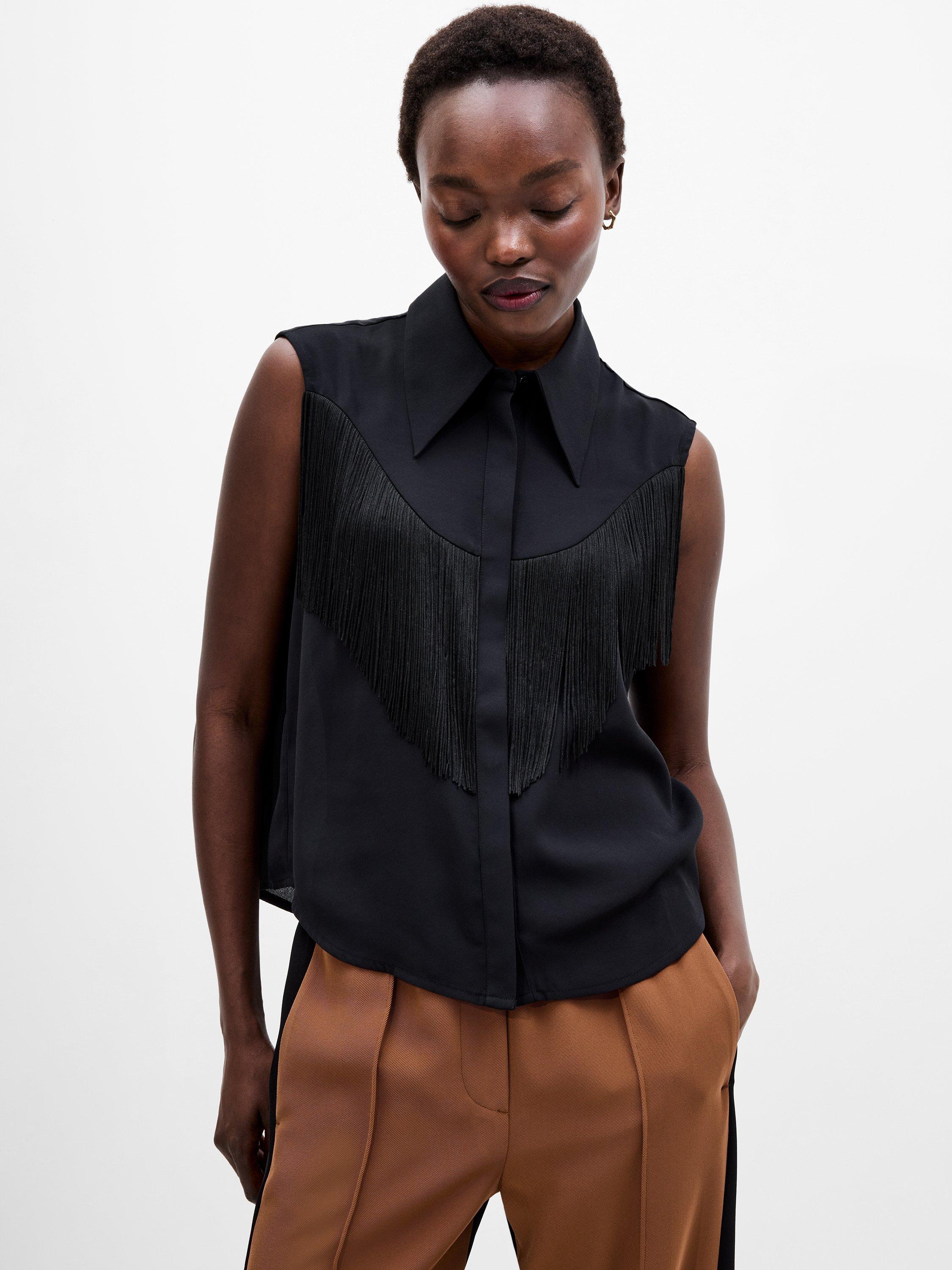 Product image 1 of 1, which shows French Connection Mila Sleeveless Collar Blouse, Black, 6