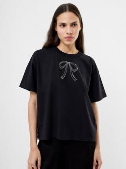 French Connection Pearl Bow T-Shirt, Blackout