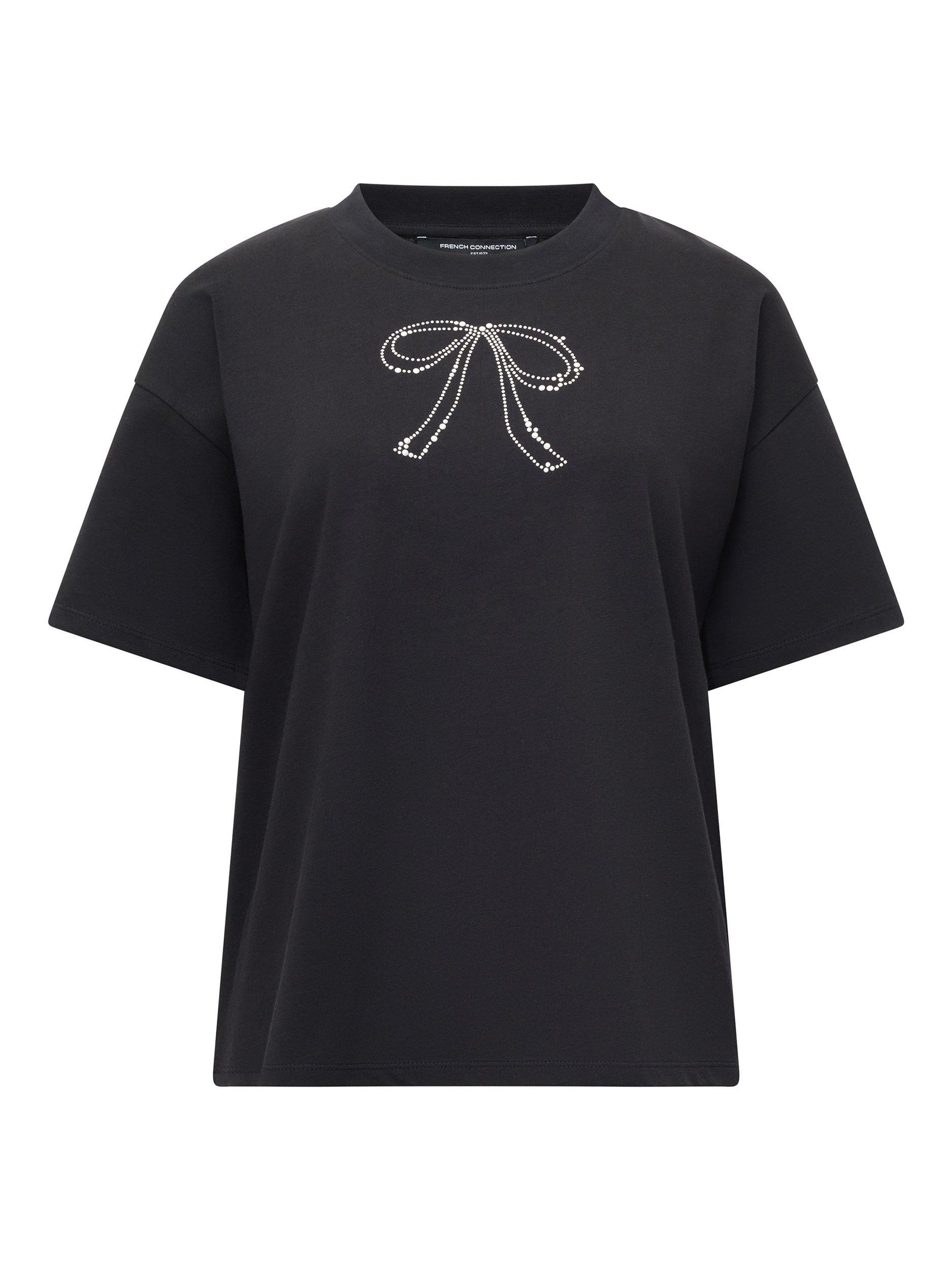 Product image 5 of 5, which shows French Connection Pearl Bow T-Shirt, Blackout, XS
