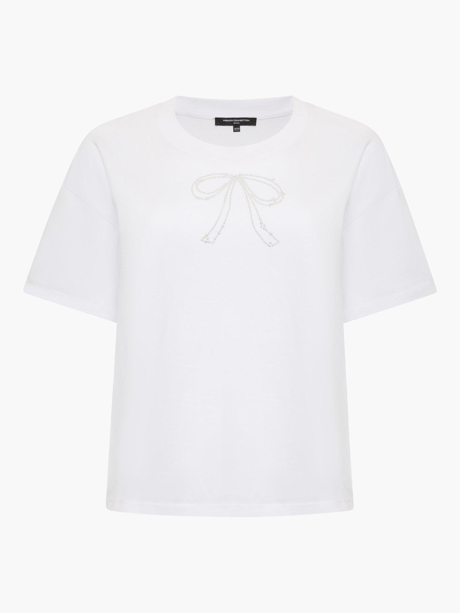 Product image 5 of 5, which shows French Connection Pearl Bow T-Shirt, Linen White, XS