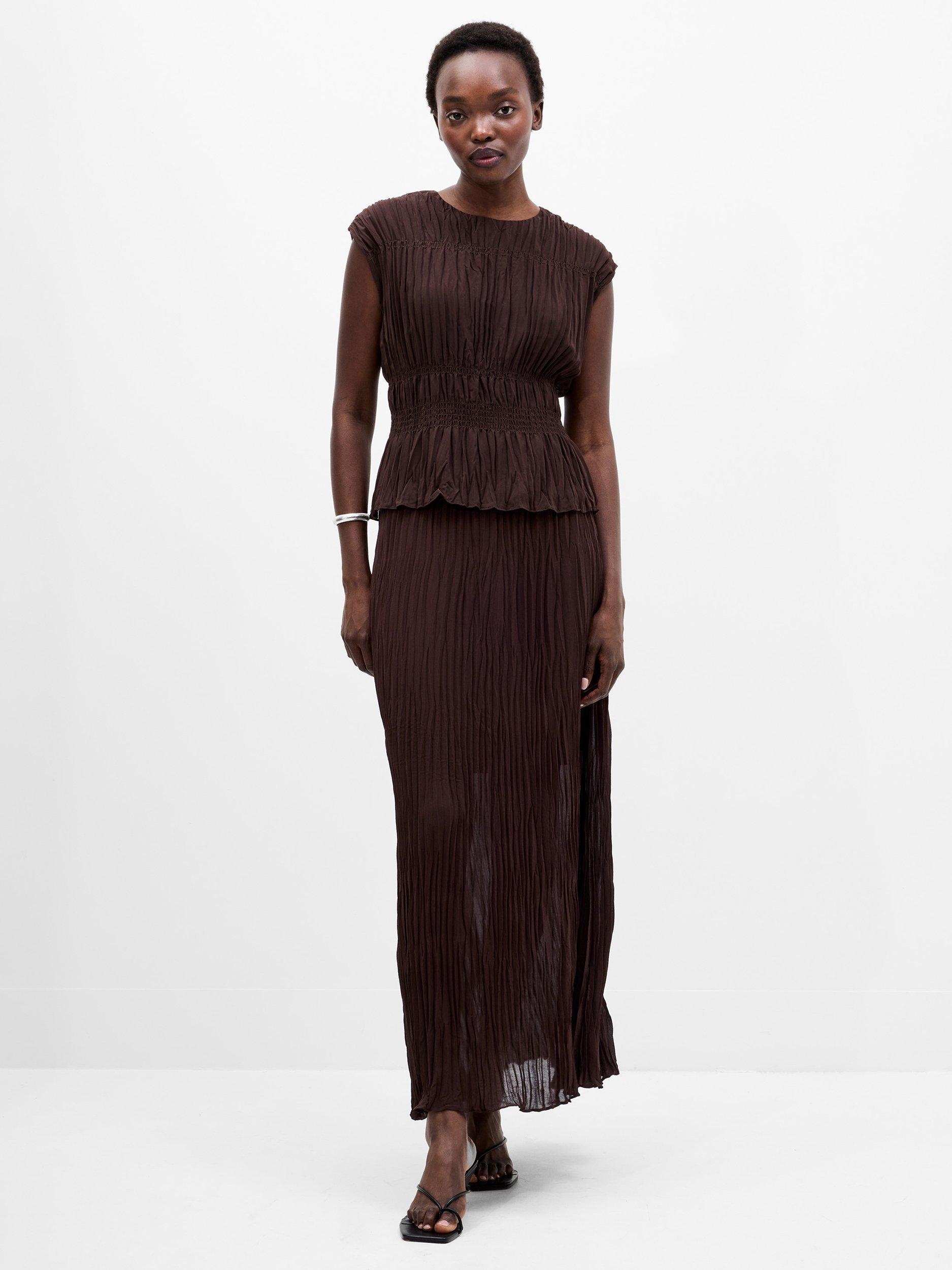 Product image 1 of 1, which shows French Connection Saylor Sleeveless Round Neck Blouse, Bitter Chocolate, 14