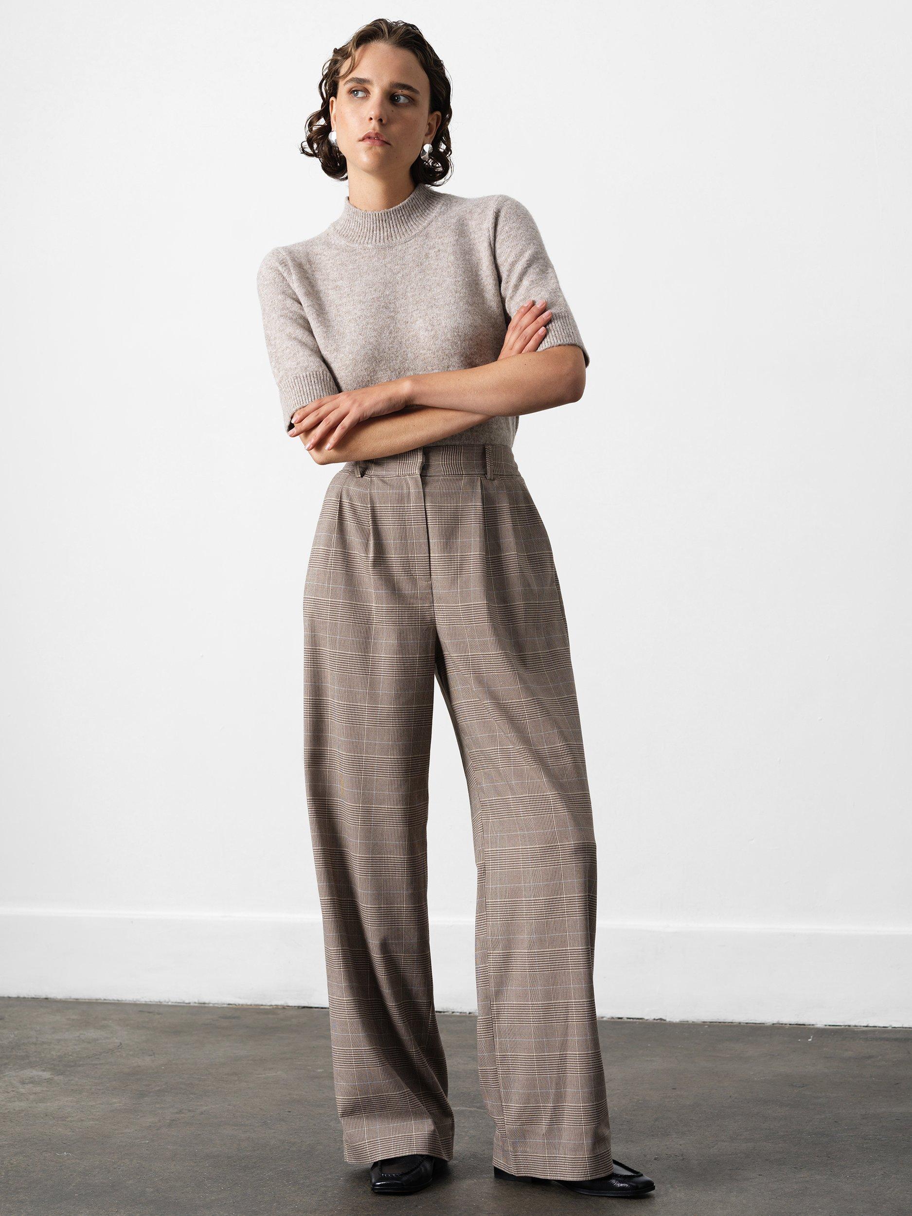 French Connection Chester Check Wide Leg Trousers, Brown/Multi