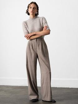 French Connection Chester Check Wide Leg Trousers, Brown/Multi, Brown/Multi