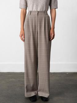 French Connection Chester Check Wide Leg Trousers, Brown/Multi - view 2, Brown/Multi