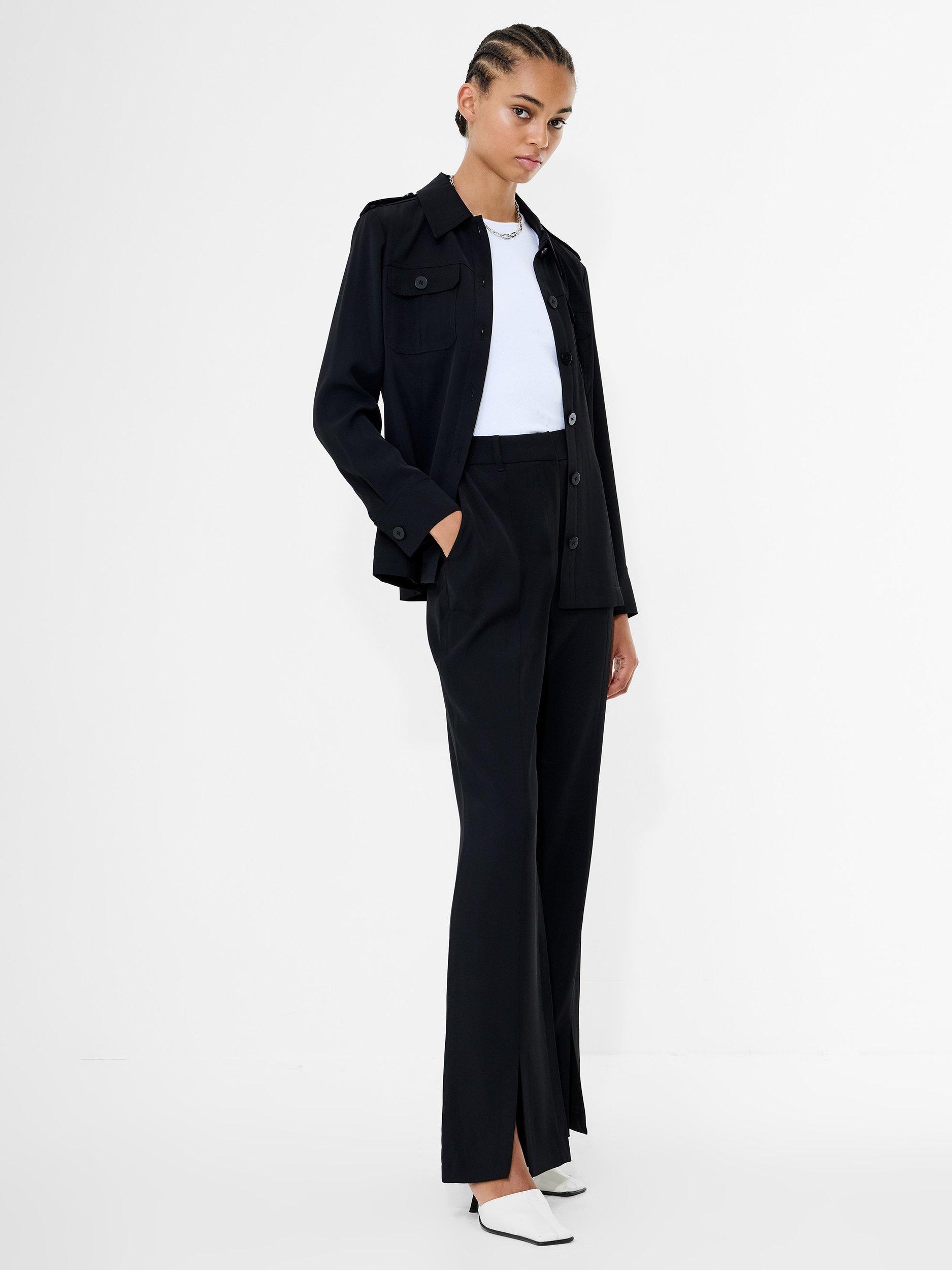 Product image 3 of 5, which shows French Connection Vinnie Flare Slit Mid Trousers, Black, 8
