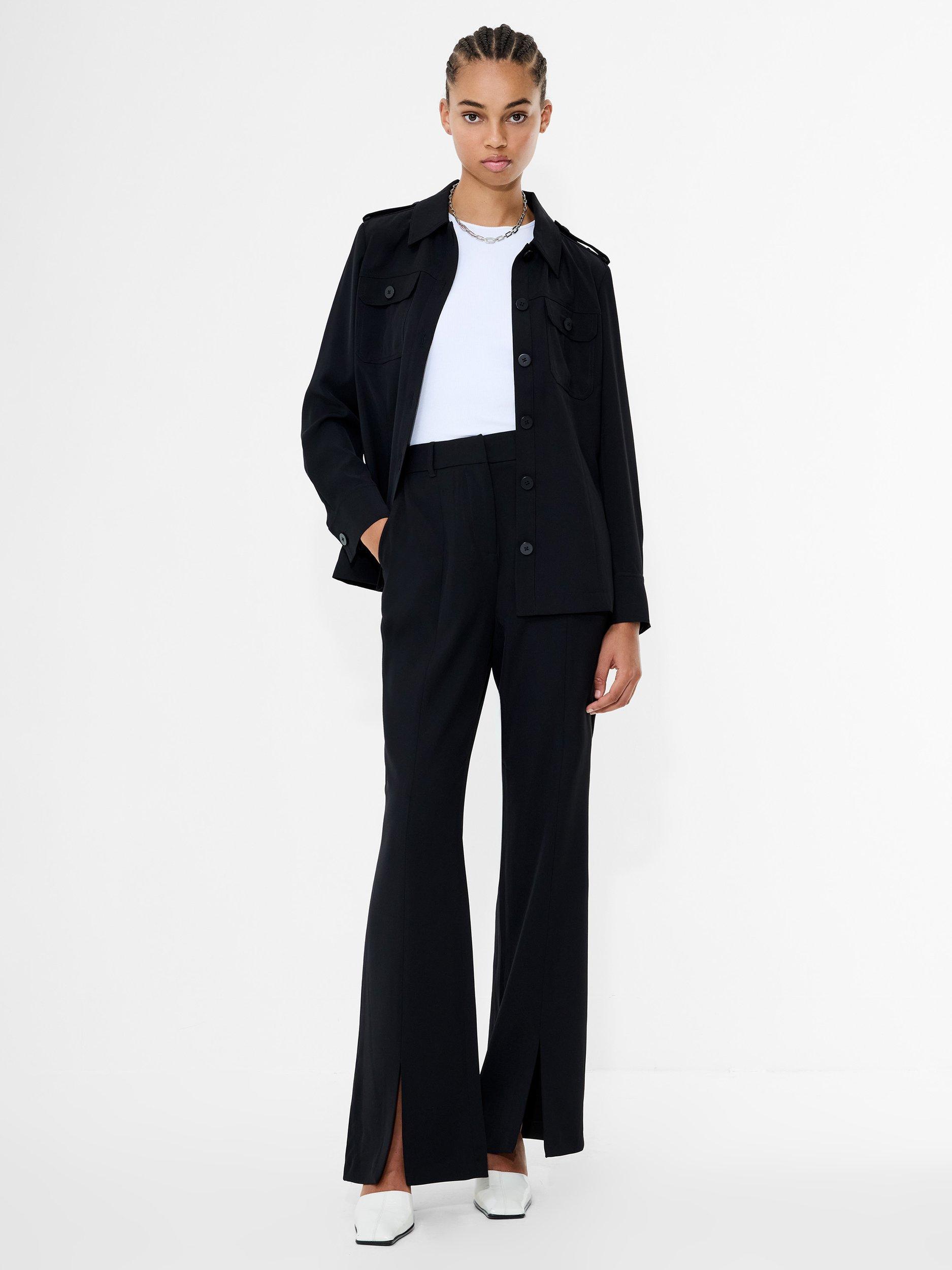Product image 4 of 5, which shows French Connection Vinnie Flare Slit Mid Trousers, Black, 8