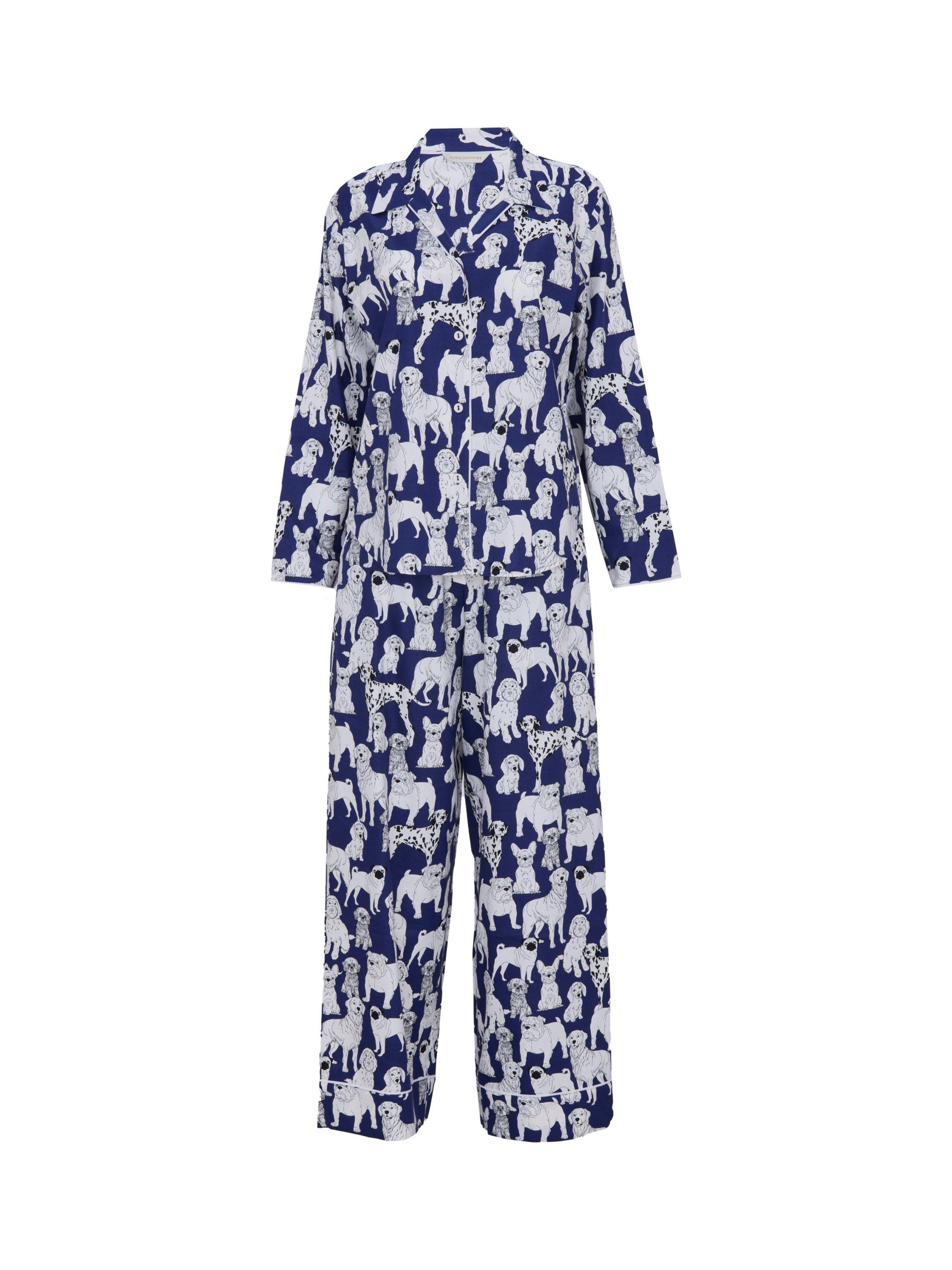 Product image 1 of 1, which shows Cyberjammies Dogs Button Through Long Pyjama Set, Navy, 8