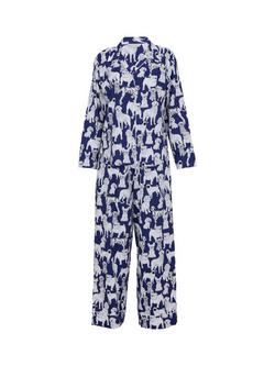 Cyberjammies Dogs Button Through Long Pyjama Set, Navy, Navy