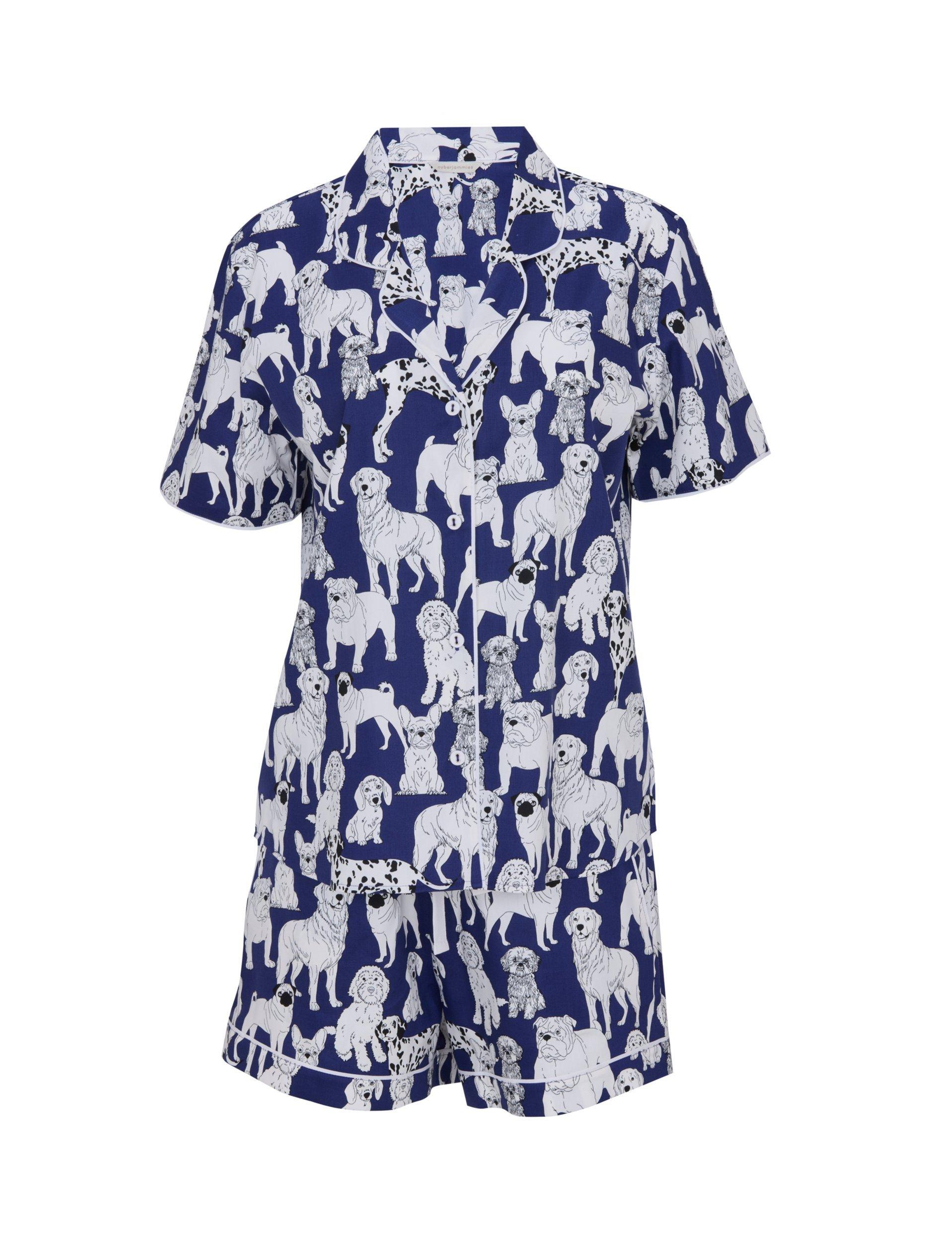 Product image 1 of 1, which shows Cyberjammies Dogs Button Through Short Pyjama Set, Navy, 8