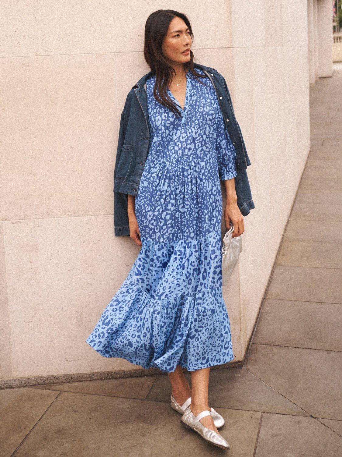 Product image 4 of 10, which shows NRBY Naomi Animal Print Dress, Blue/Multi, XS