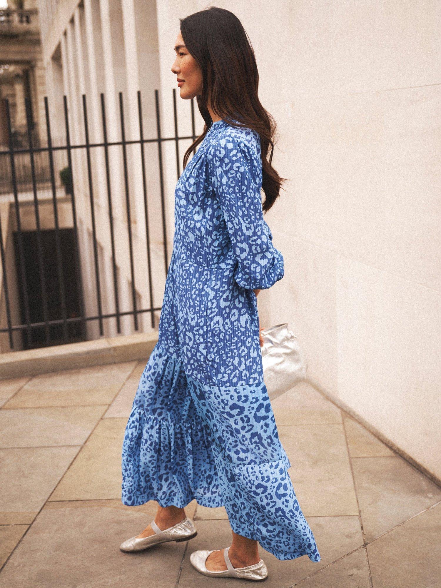 Product image 7 of 10, which shows NRBY Naomi Animal Print Dress, Blue/Multi, XS