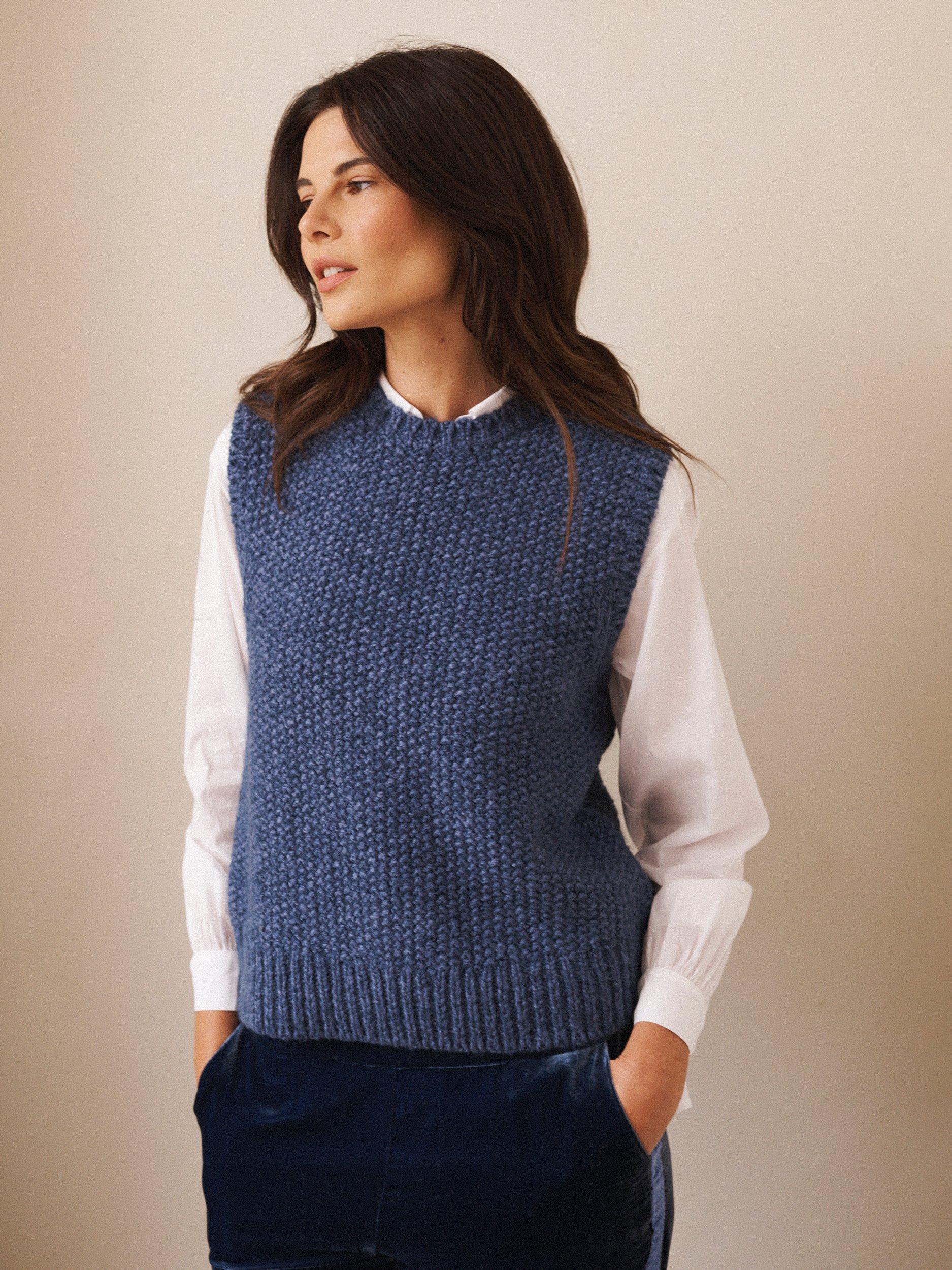 Product image 1 of 7, which shows NRBY Mariah Moss Stitch Tank Top, Denim Blue, XS