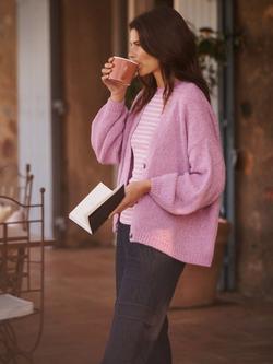 NRBY Michaela Balloon Sleeve Knit Cardigan, Pink Sorbet - view 2, Pink Sorbet