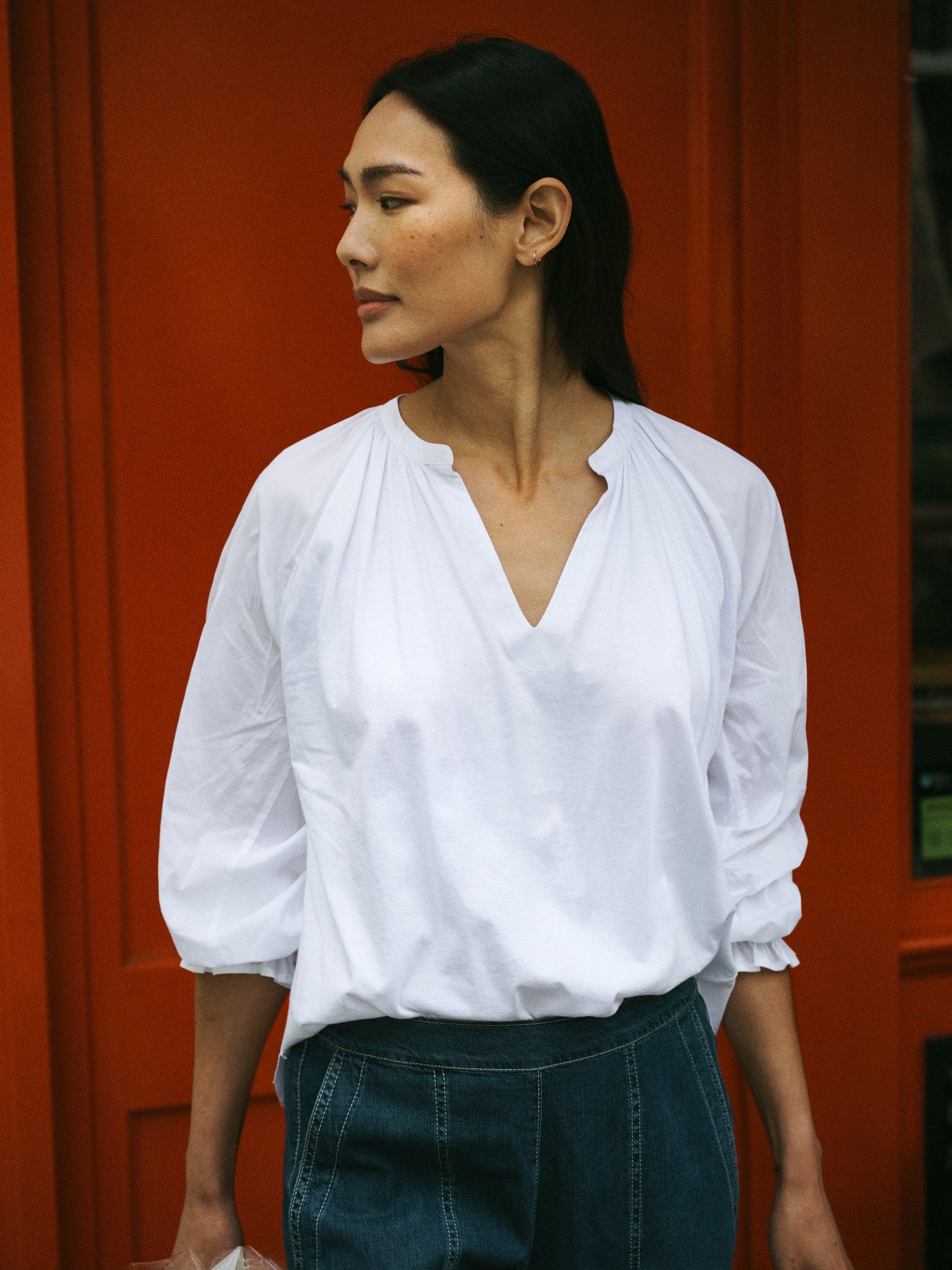 Product image 2 of 7, which shows NRBY Anita V-Neck Top, White, XL
